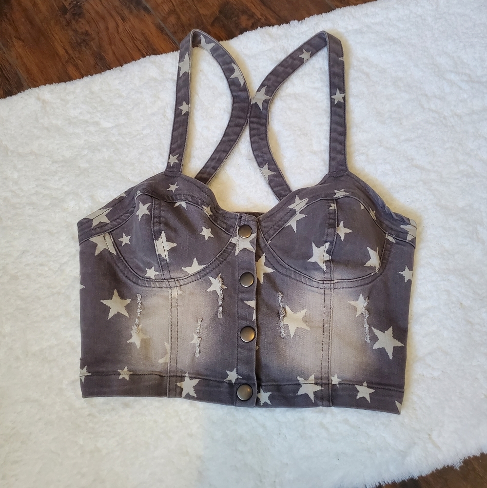 Stretch denim crop top